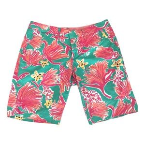 Lilly Pulitzer Bermuda Shorts Lagoon Green Tropical Coral Size 2